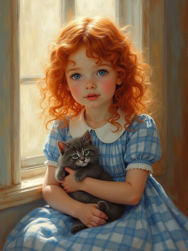 Child Holding Kitten in Ethereal Golden Light