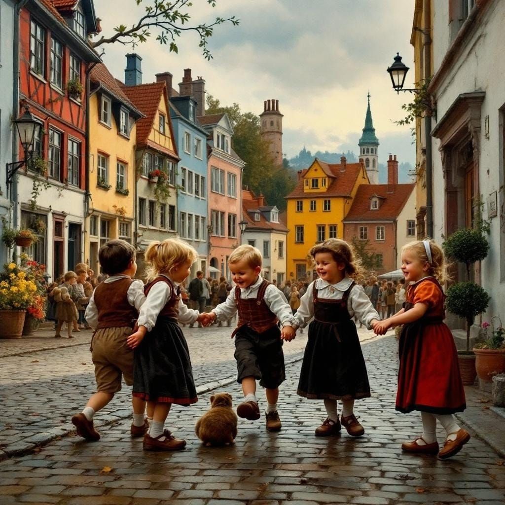 Children Play in 1960s German Town in Earth Tones