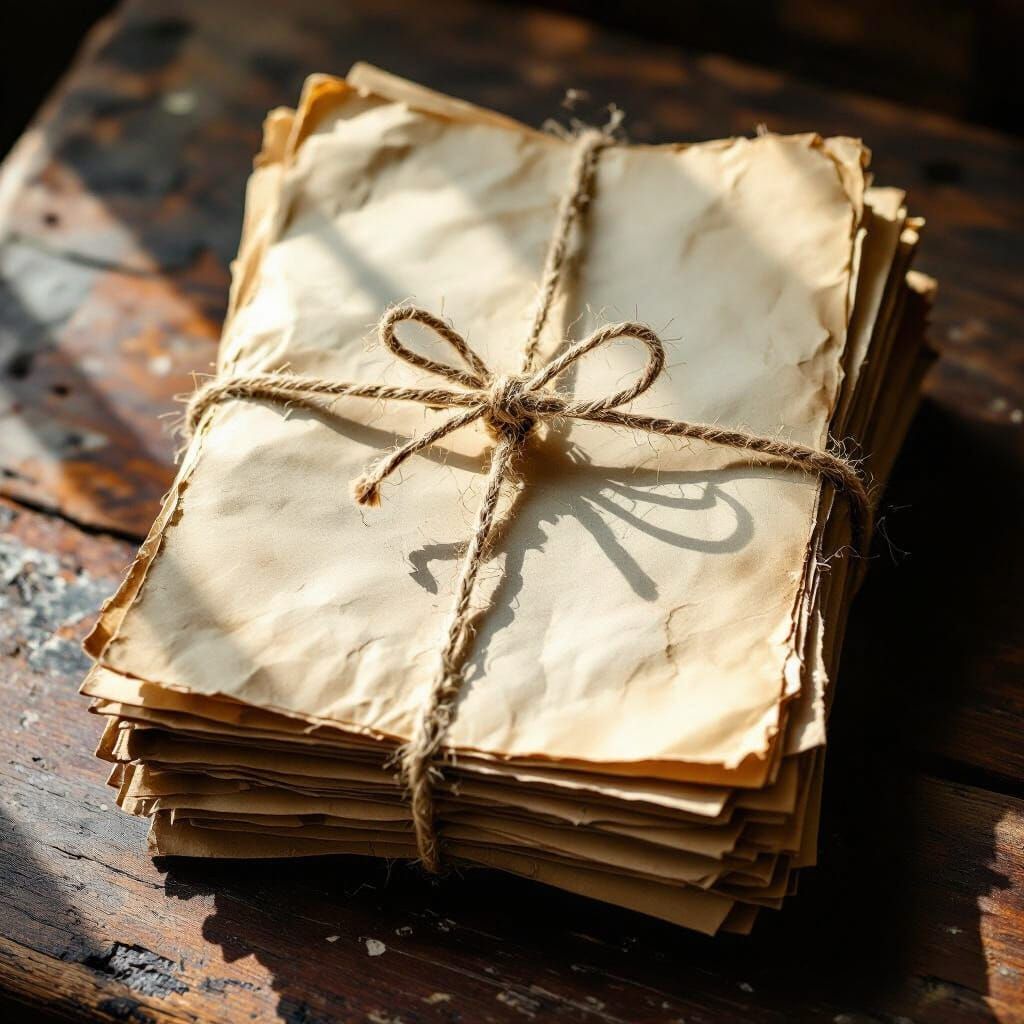 Aged Papers on Desk in Baroque Still Life Style