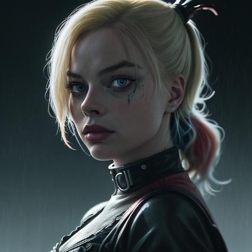 Harley Quinn in Wasteland, Hyperrealistic Digital Art