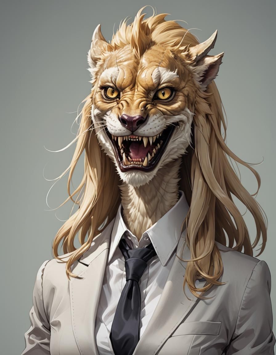 Anime Portrait of Sabertooth Lizard Businesswoman