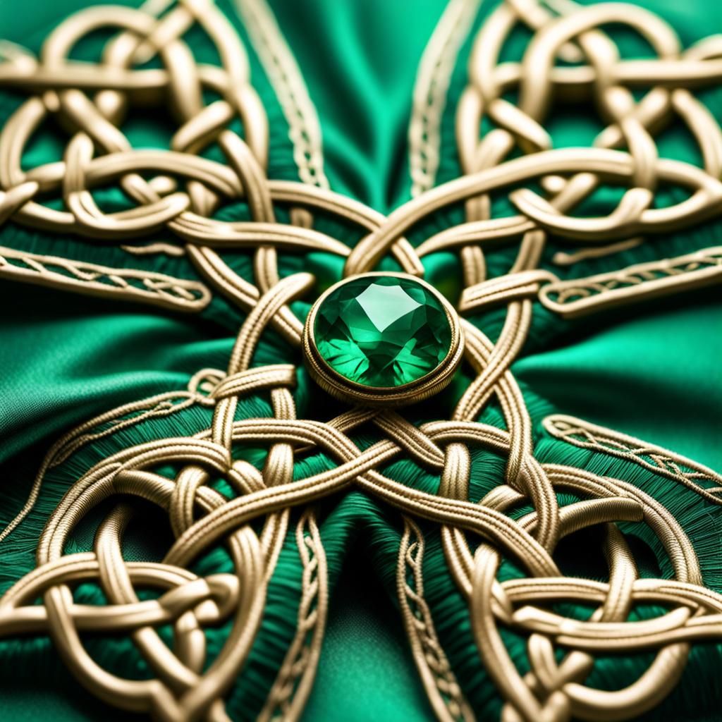 Emerald Celtic Knot Embroidery in Macro Photography