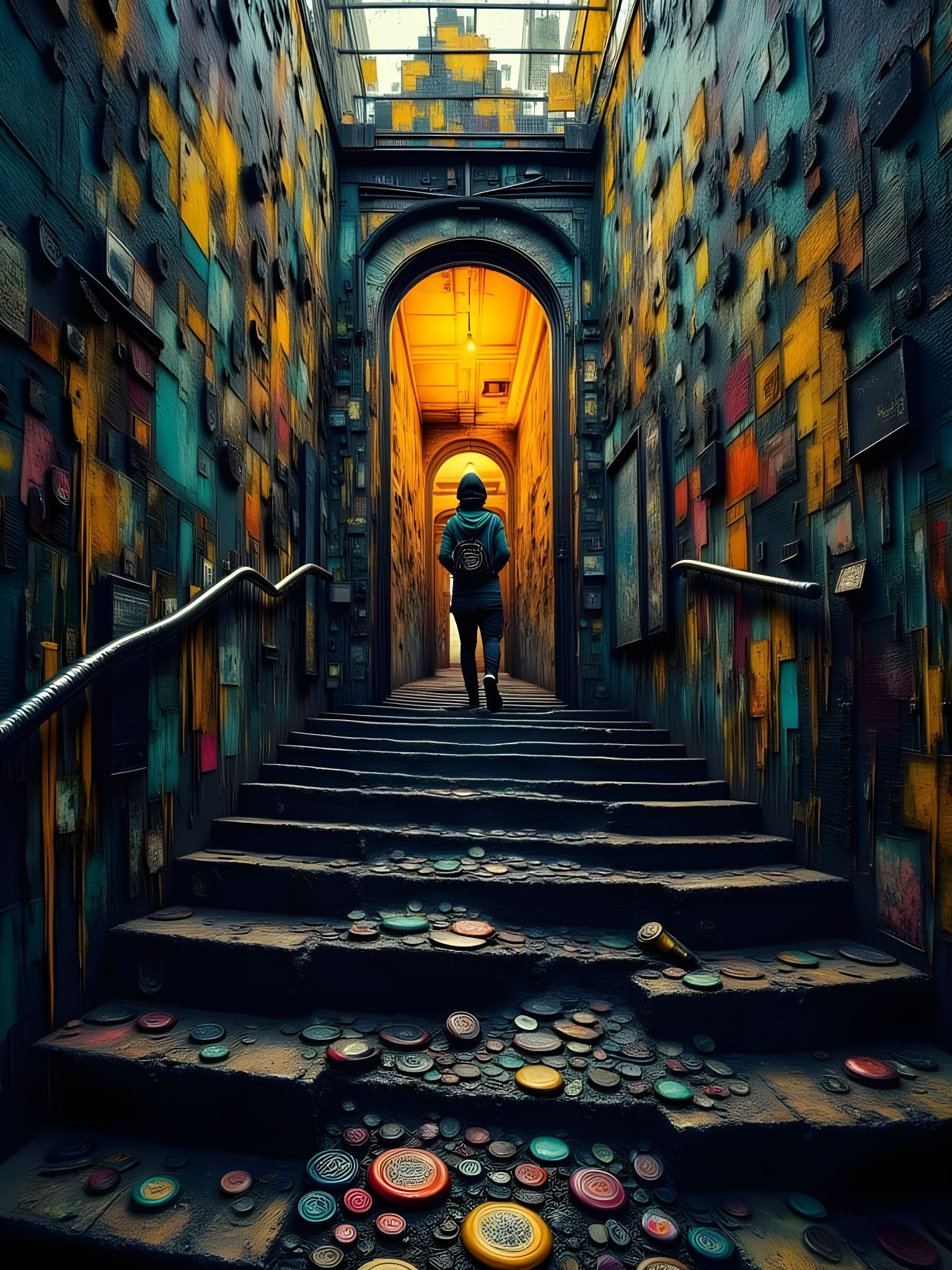 Ethereal Stairway to Nowhere in Trashpunk Aesthetic