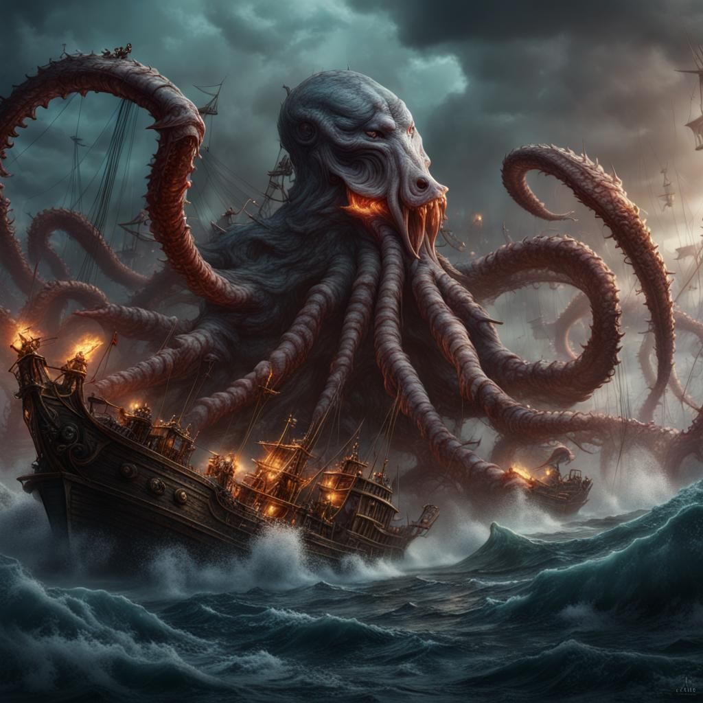 Kraken Attack in Detailed Matte Painting Style
