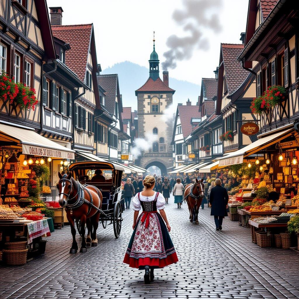 Dirndl in Quaint German Town, Romanticism Style