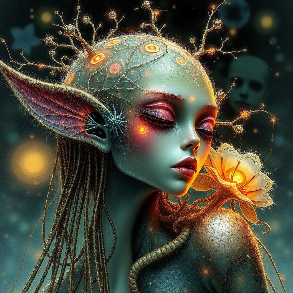 Ethereal Alien Goddess in Whimsical Wilderness