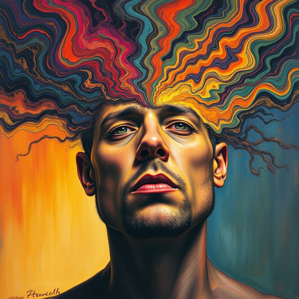 Surrealist Portrait of a Man's Turbulent Mind