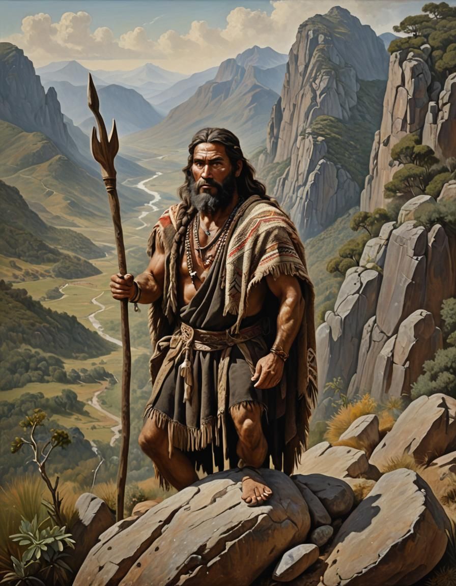 Primitive Man Portrait in Realistic Oil Painting Style