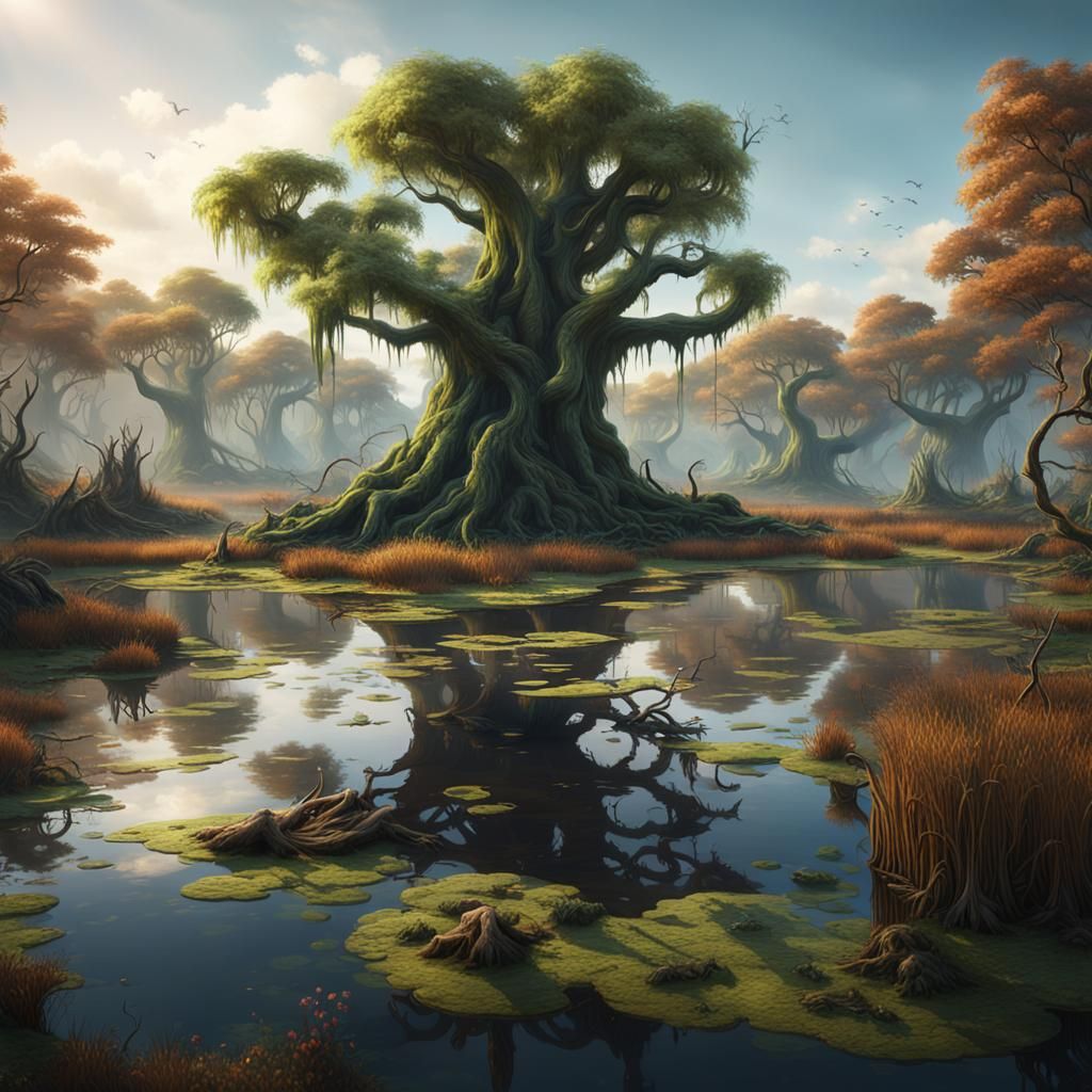 Fantastical Swamp Landscape Matte Painting