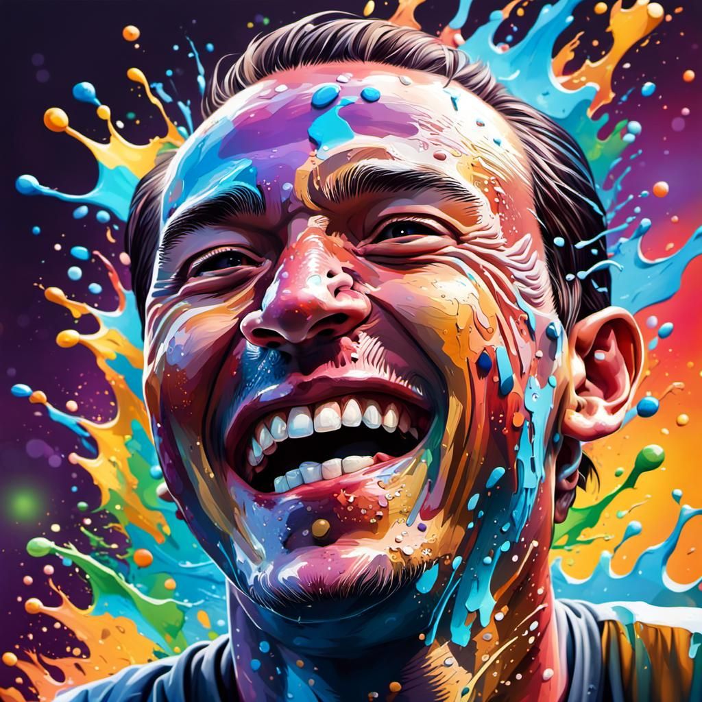 Joyful Portrait in Hyperrealistic Splash Art Style