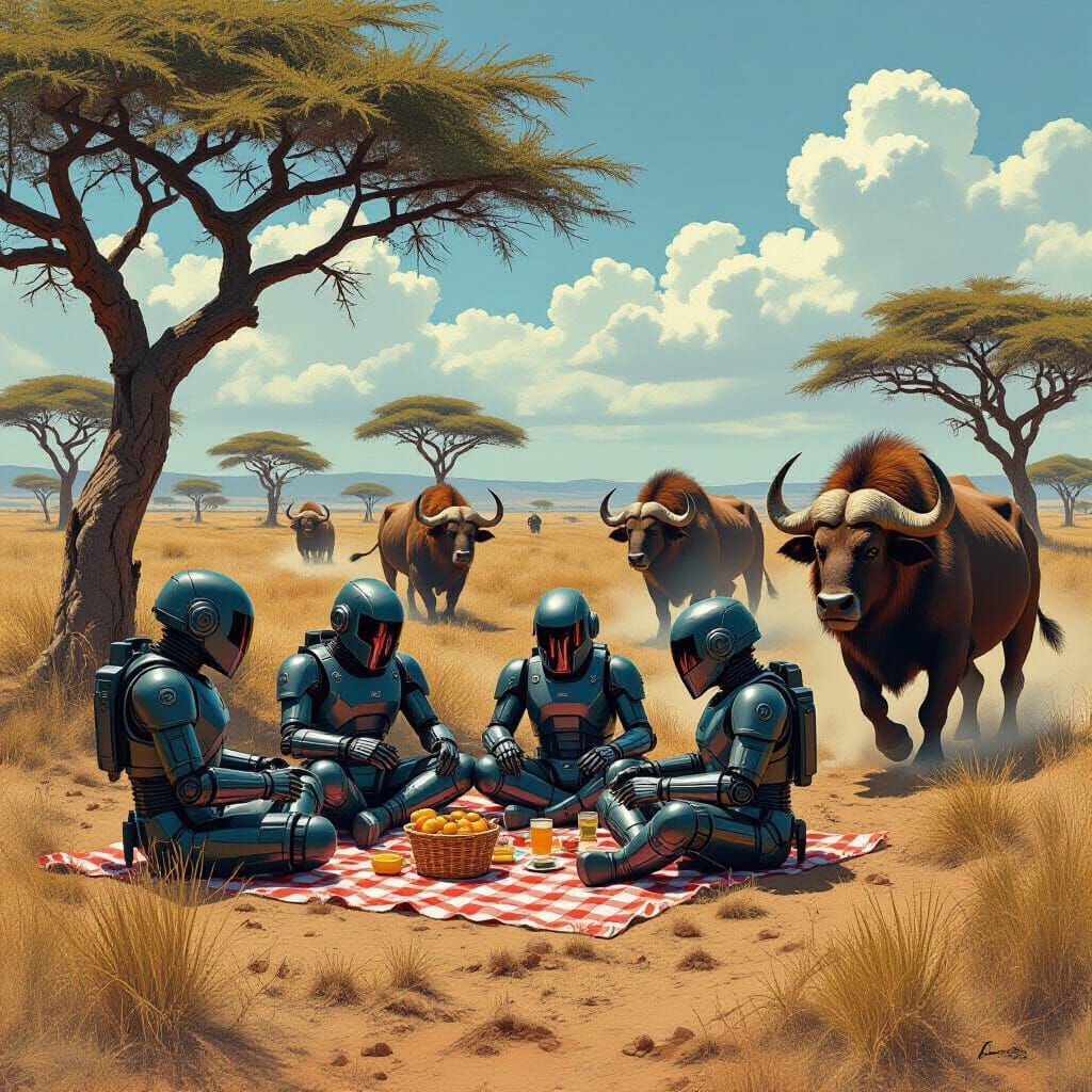 Metal Robots' Picnic Interrupted: Safari Mayhem in Gritty St...