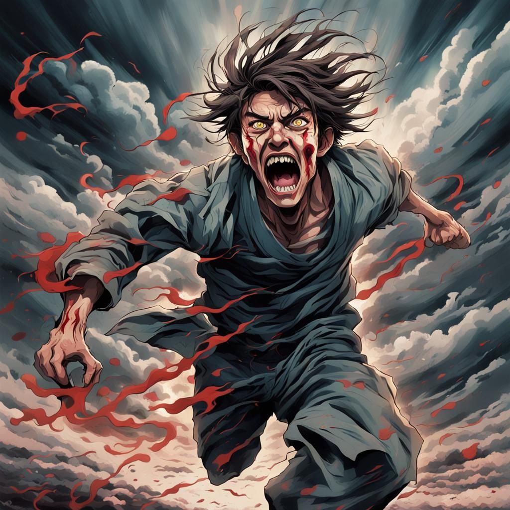 Frantic Young Man's Scream in Manga Style