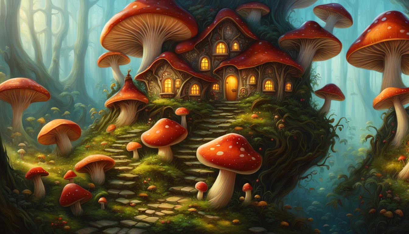 Mushroom Fairy Cityscape in Fantasy Style