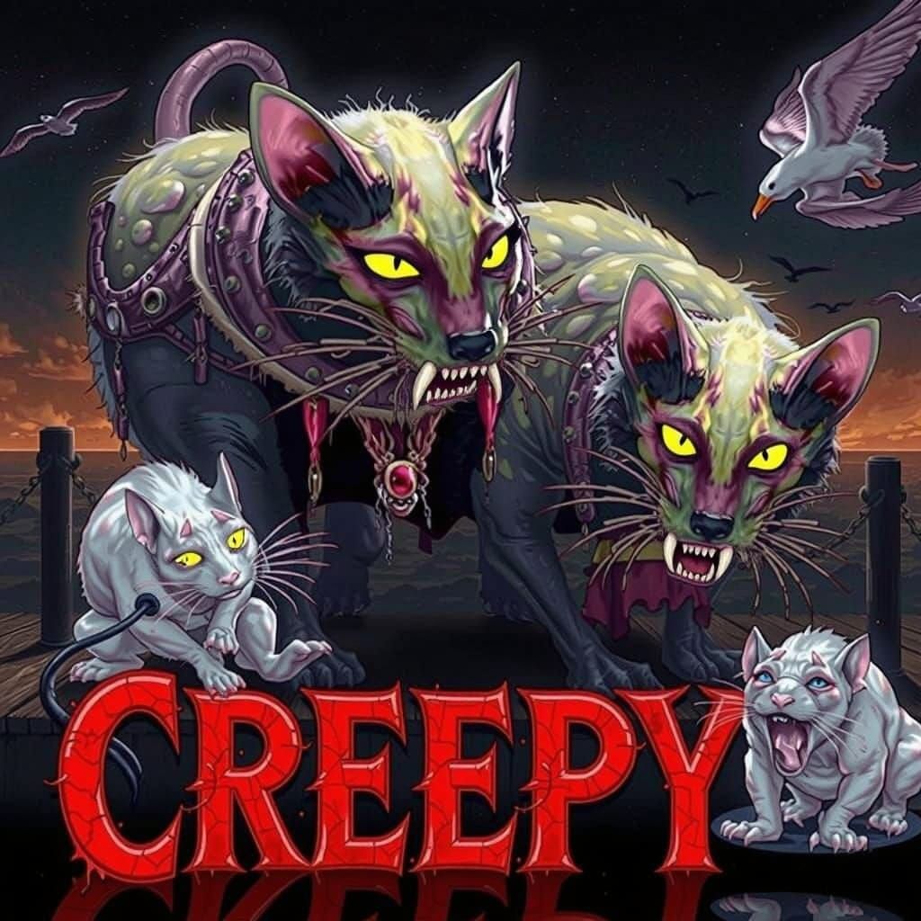 Make the cats have glowing yellow eyes. Make them growling a...