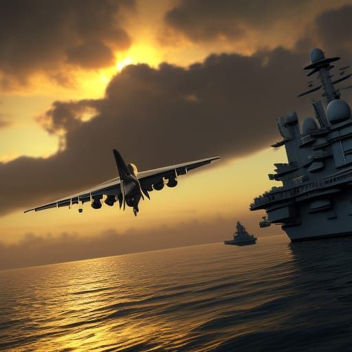 Aircraft Carrier cruises into the Sunset