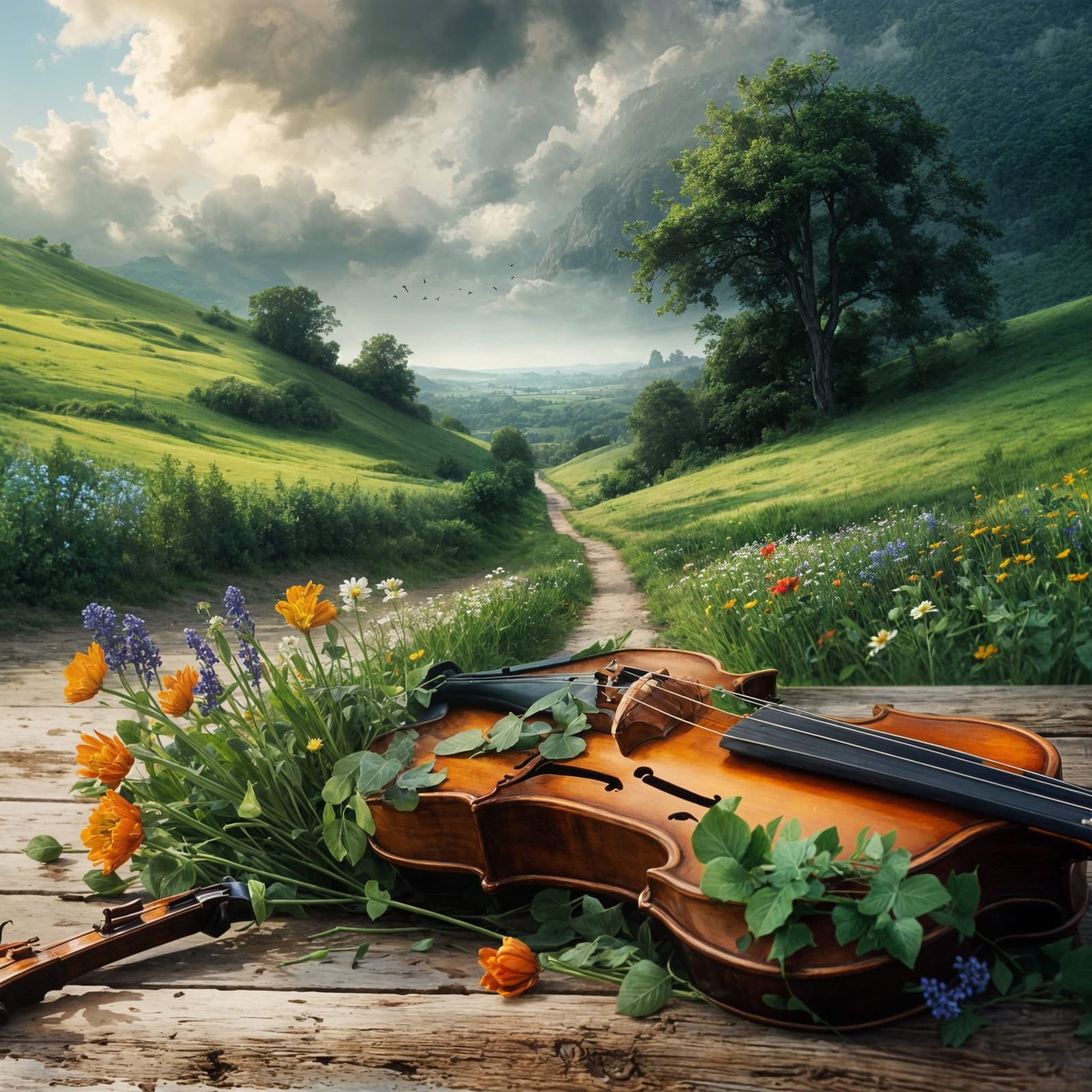 Violin Creates a Countryside Scene