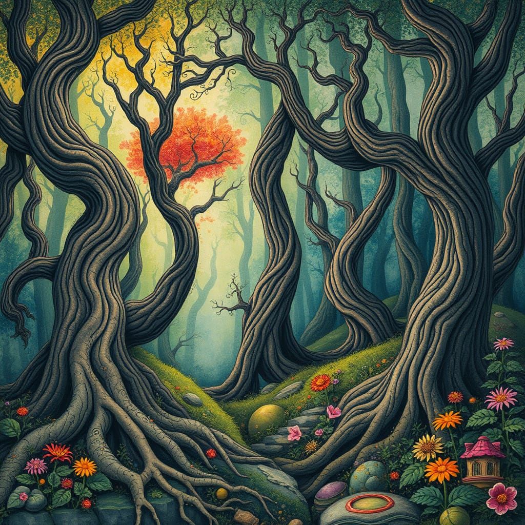 Dreamlike Forest in Dadaist Watercolor Style