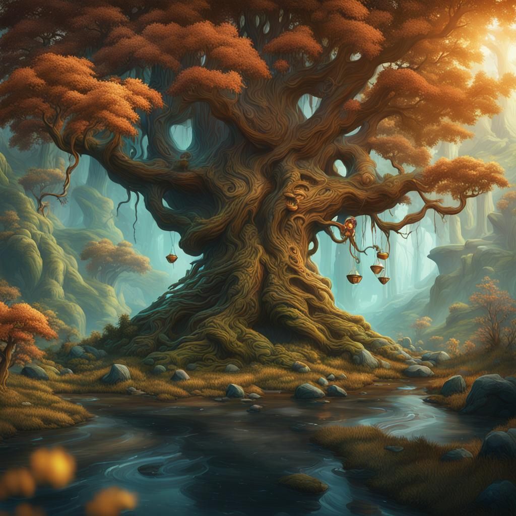 Caramel Dryad in Detailed Matte Painting Style