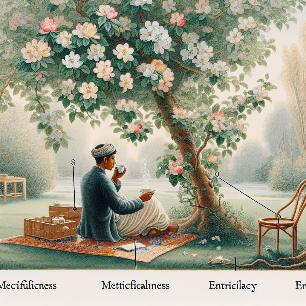 Coffee Under Apple Tree: Watercolor Naturalistic Art