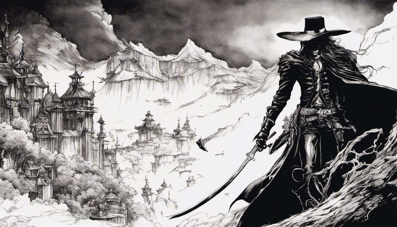 Vampire Hunter D in Black Ink Manga Style