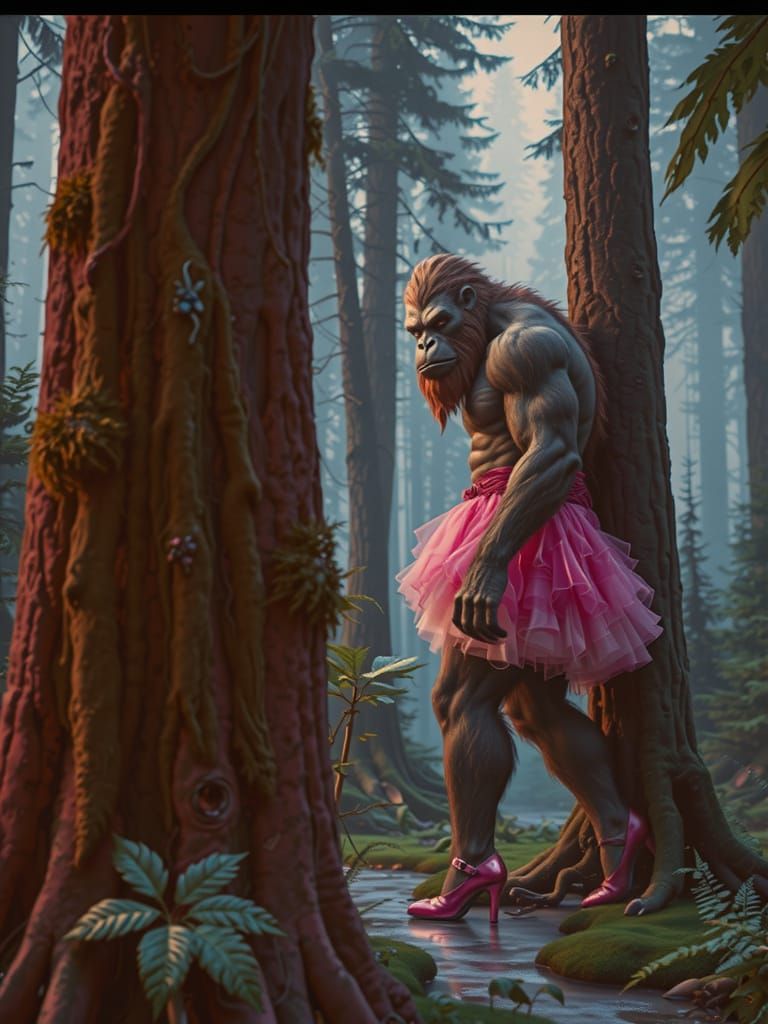Majestic Bigfoot in Whimsical Forest Attire