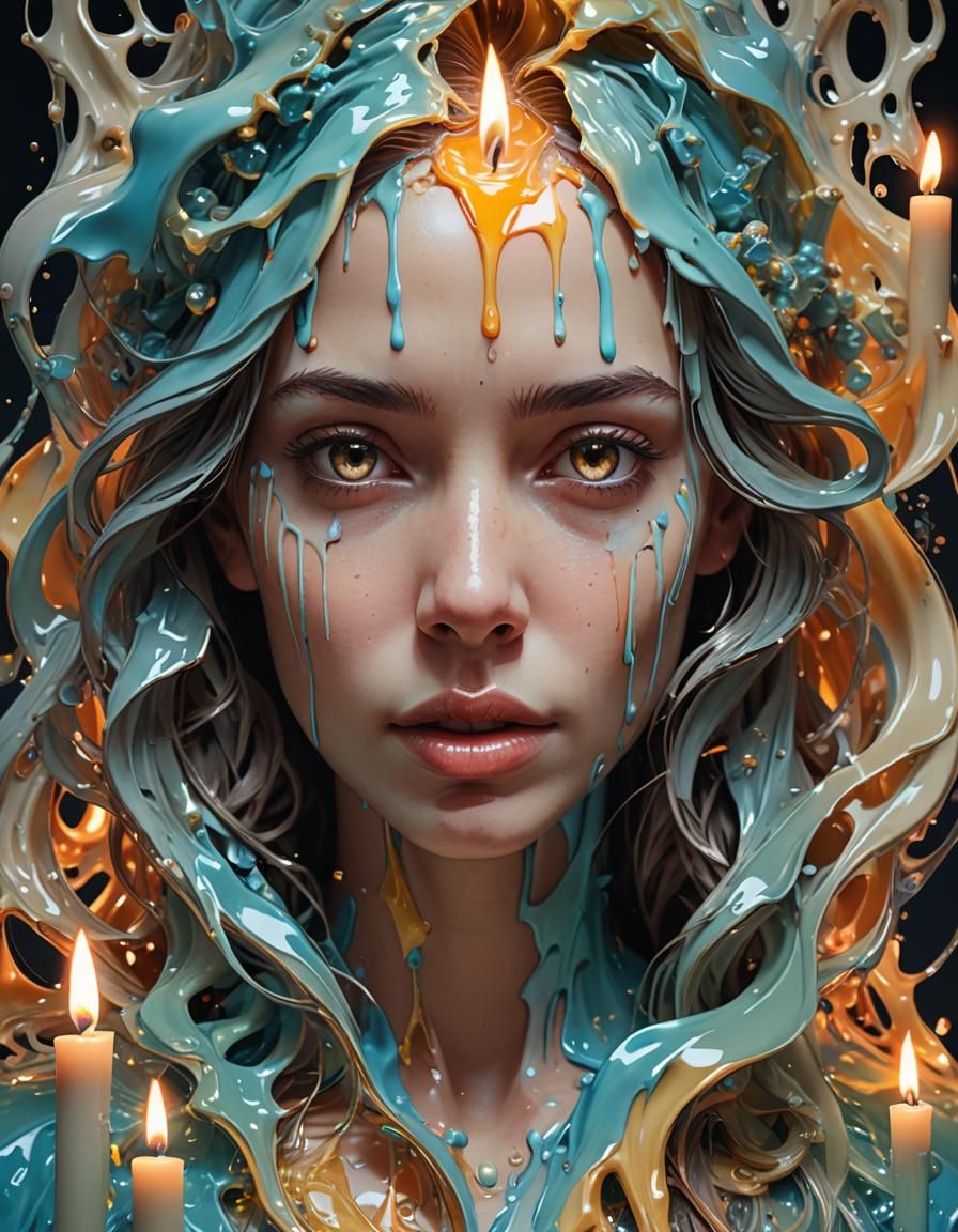 Surreal Candle Woman Portrait in Triadic Colors