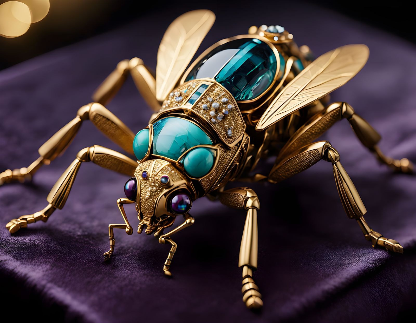 Luxurious Jewel Cricket Robot in Tilt Shift Extreme Close Up