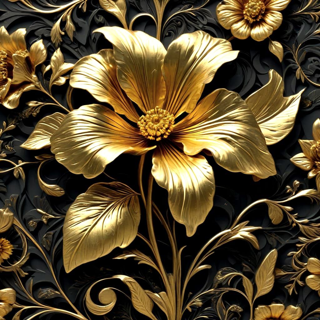 Gold Engraved Flower in 3D Stereogram