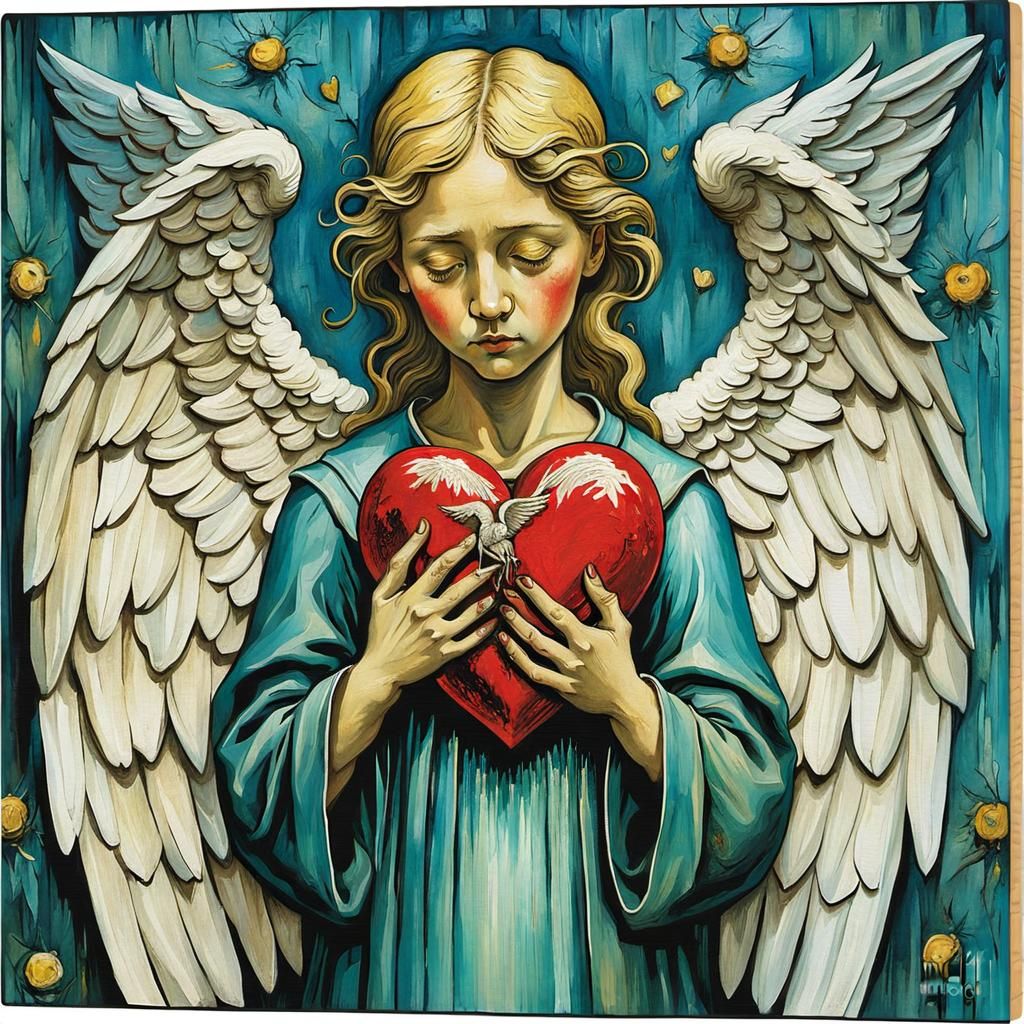 Angel with Broken Wings: Impasto Woodcut