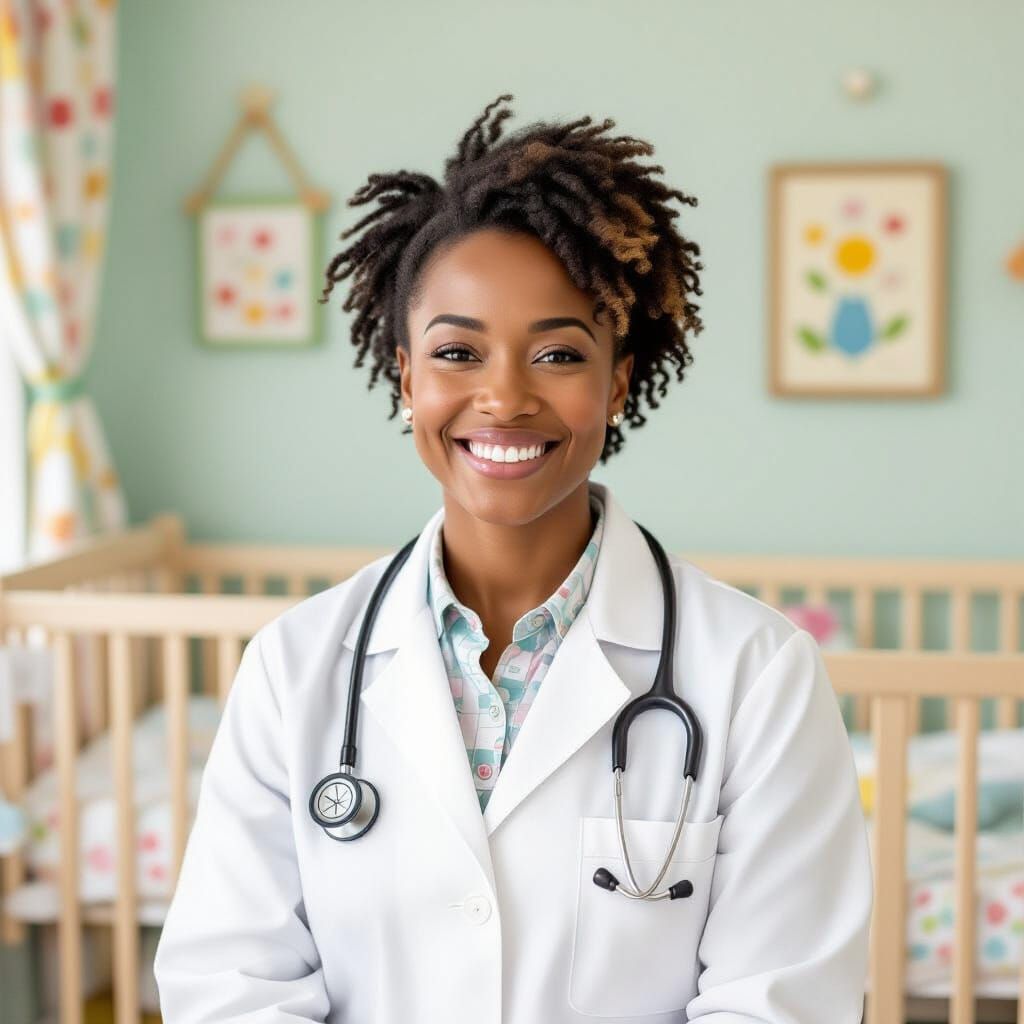 Caregiver in Nursery, Children's Book Illustration Style