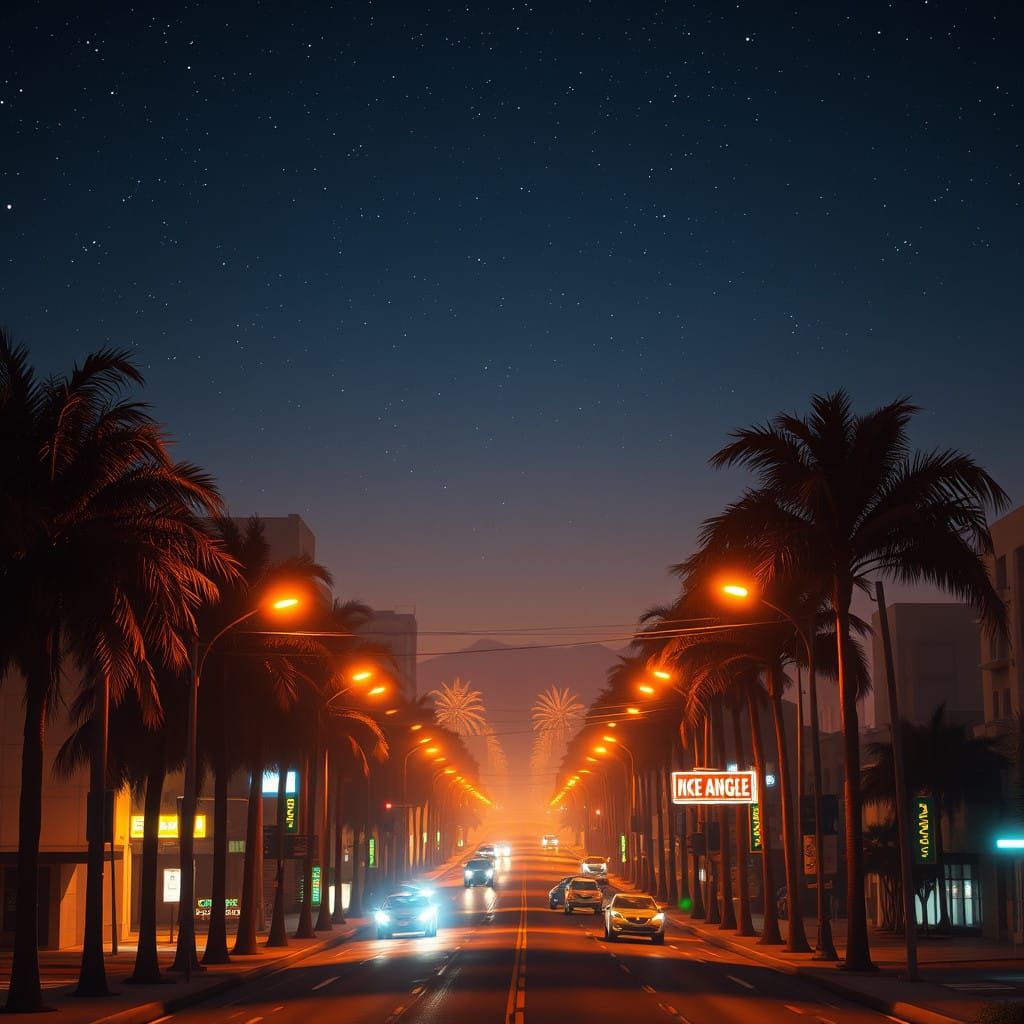 Golden Avenues of Los Angeles at Night, a Fantasy Cityscape