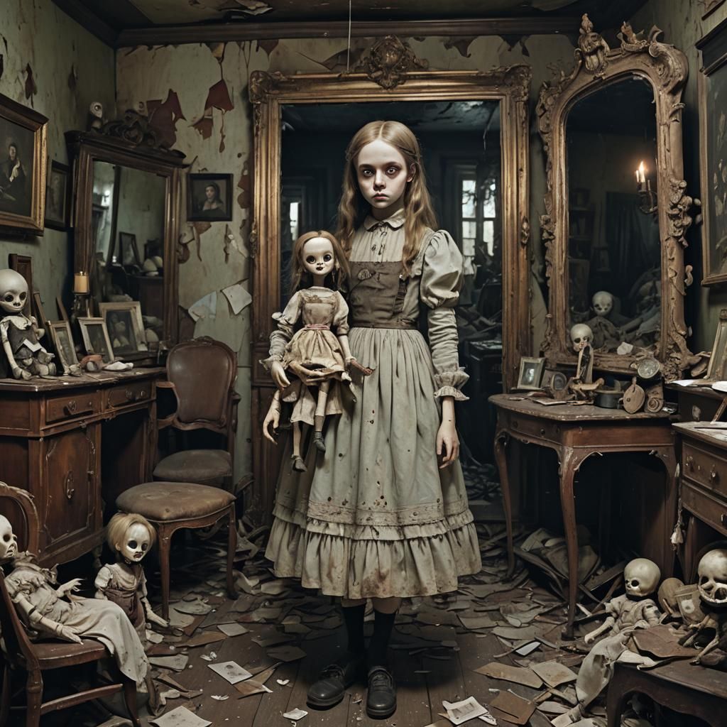 Pale Girl in Decaying Room: Detailed Matte Painting