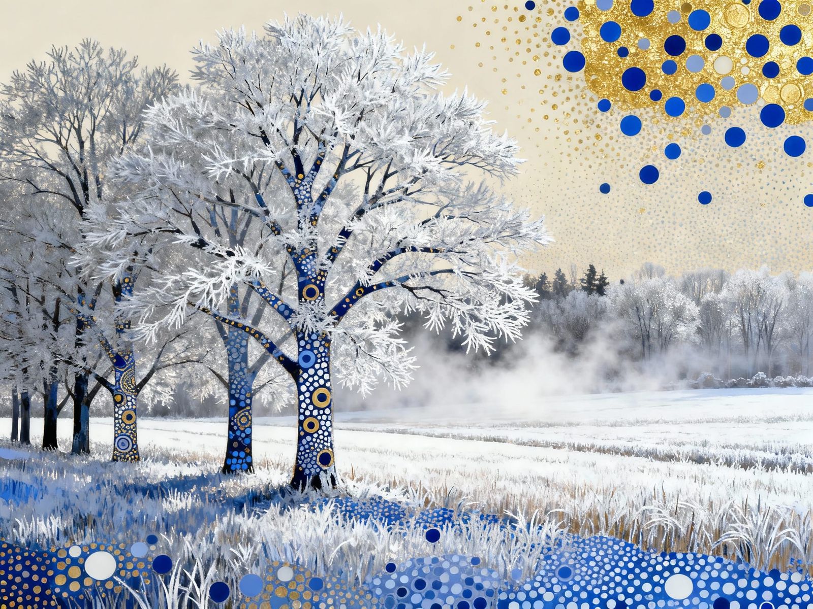Mid-Century Pop Art Frosty Country Morning Landscape