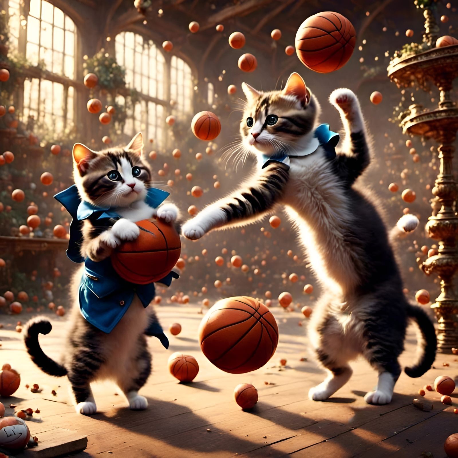 Cats Play Basketball in Adorable 3D Style