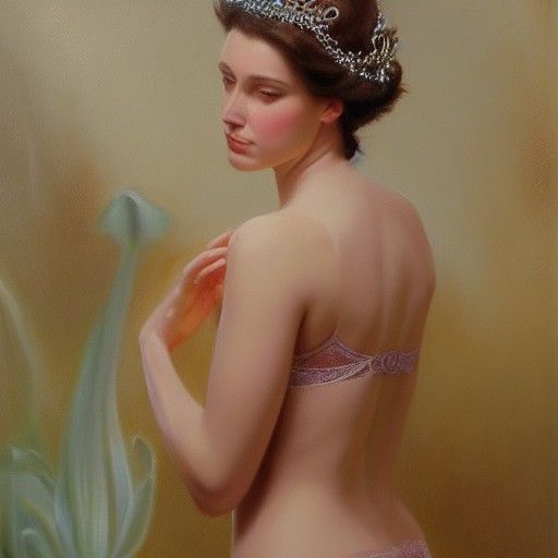 Majestic Queen in Lily Lingerie: Oil Painting
