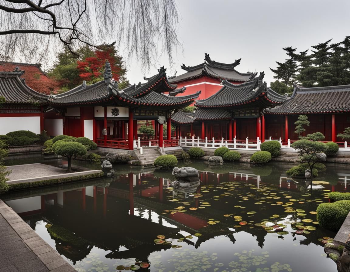 Chinese Ming Garden with Koi Pond