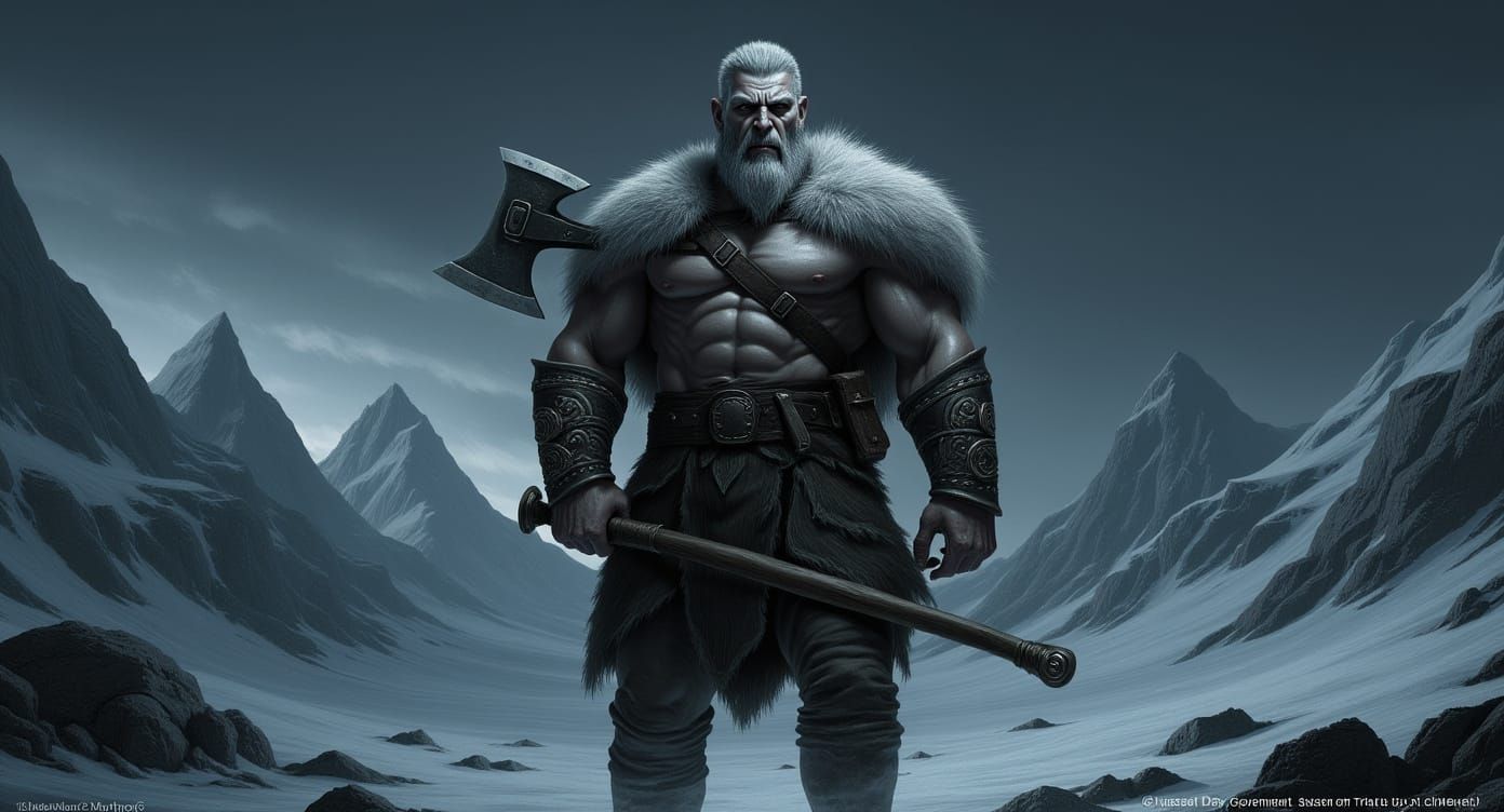 Viking Berserker Champions Trial by Combat on Snowy Peak