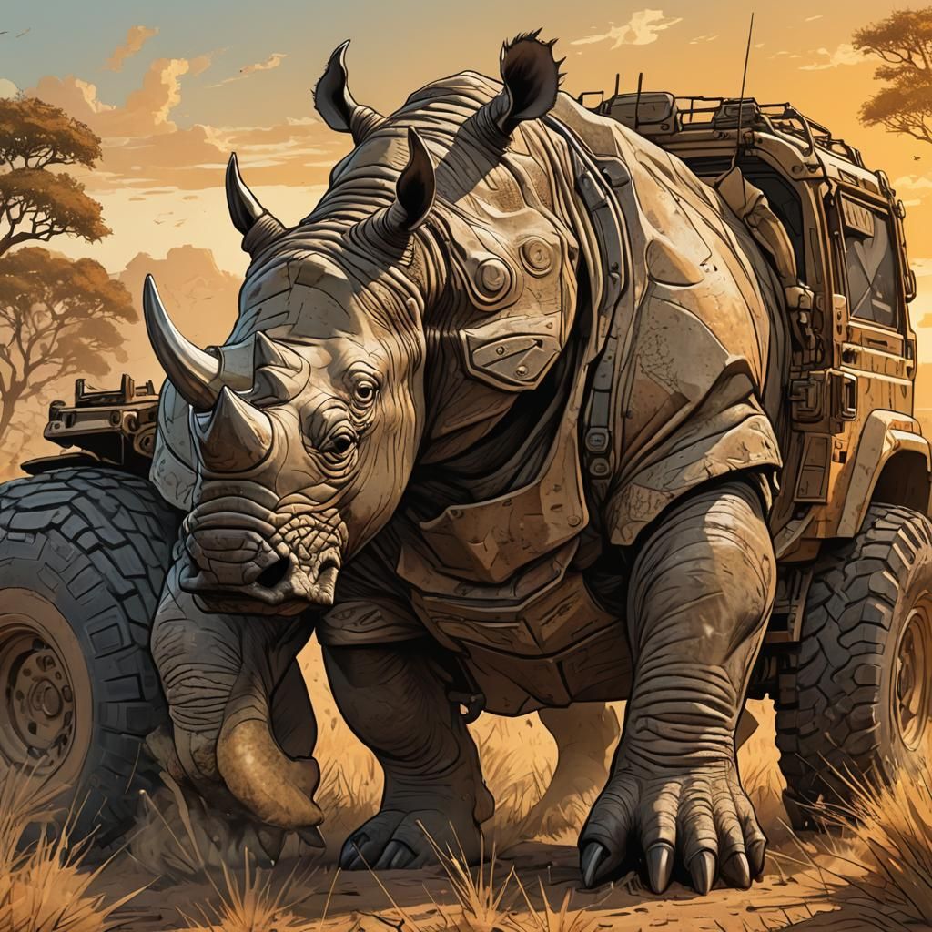 Muscular Rhino Man in Savannah, Comic Book Art