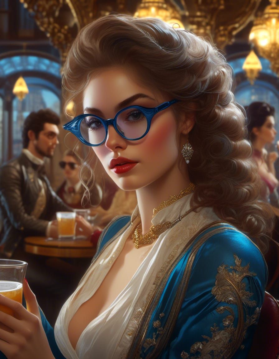Gorgeous Woman in Cafe: Rococo Comic Style