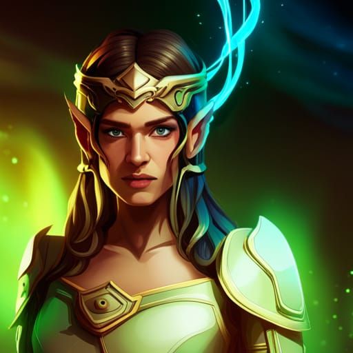 Fae Warrior with Violet Eyes and Magical Red Light