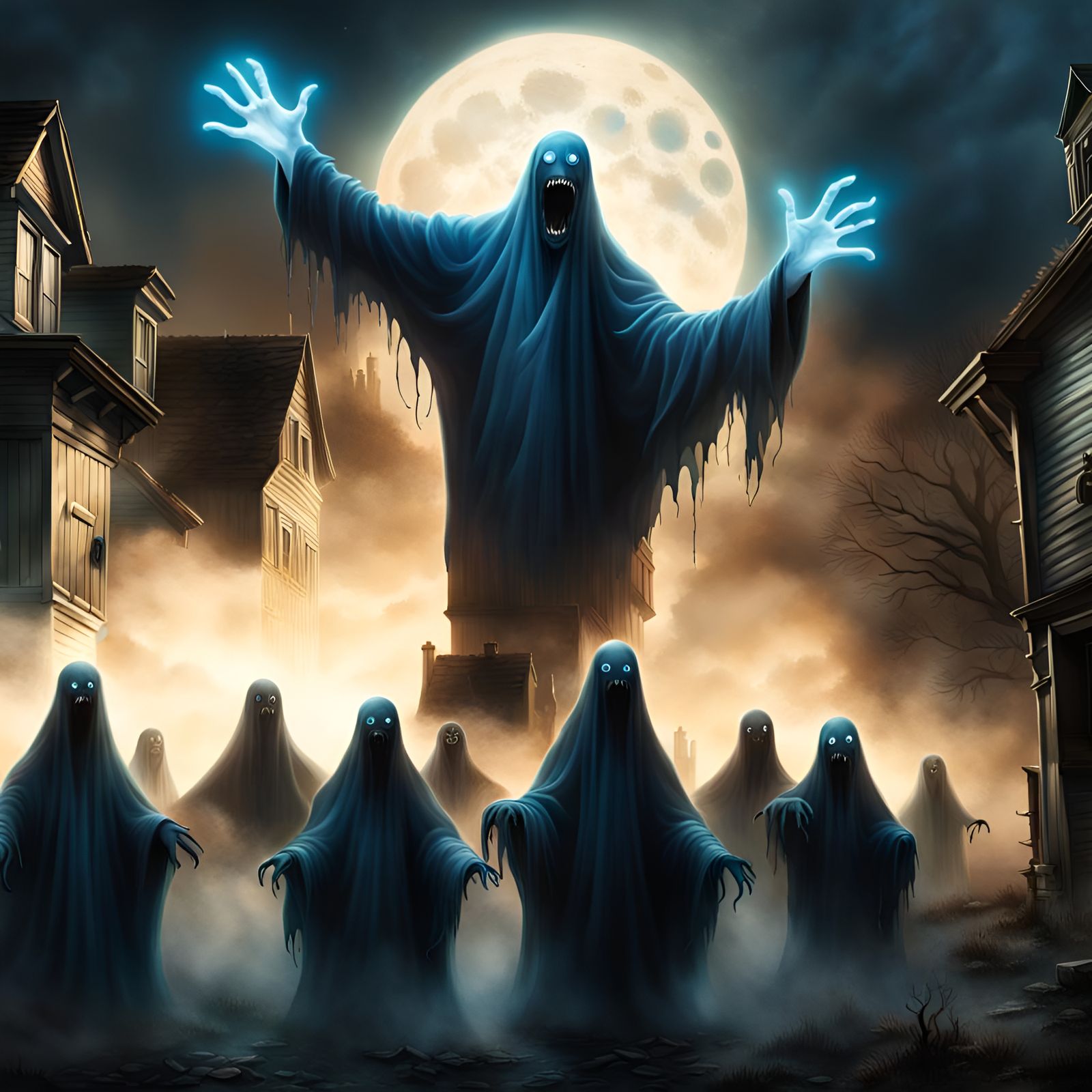 Creepy Ghosts in Swirling Mist: Detailed Concept Art