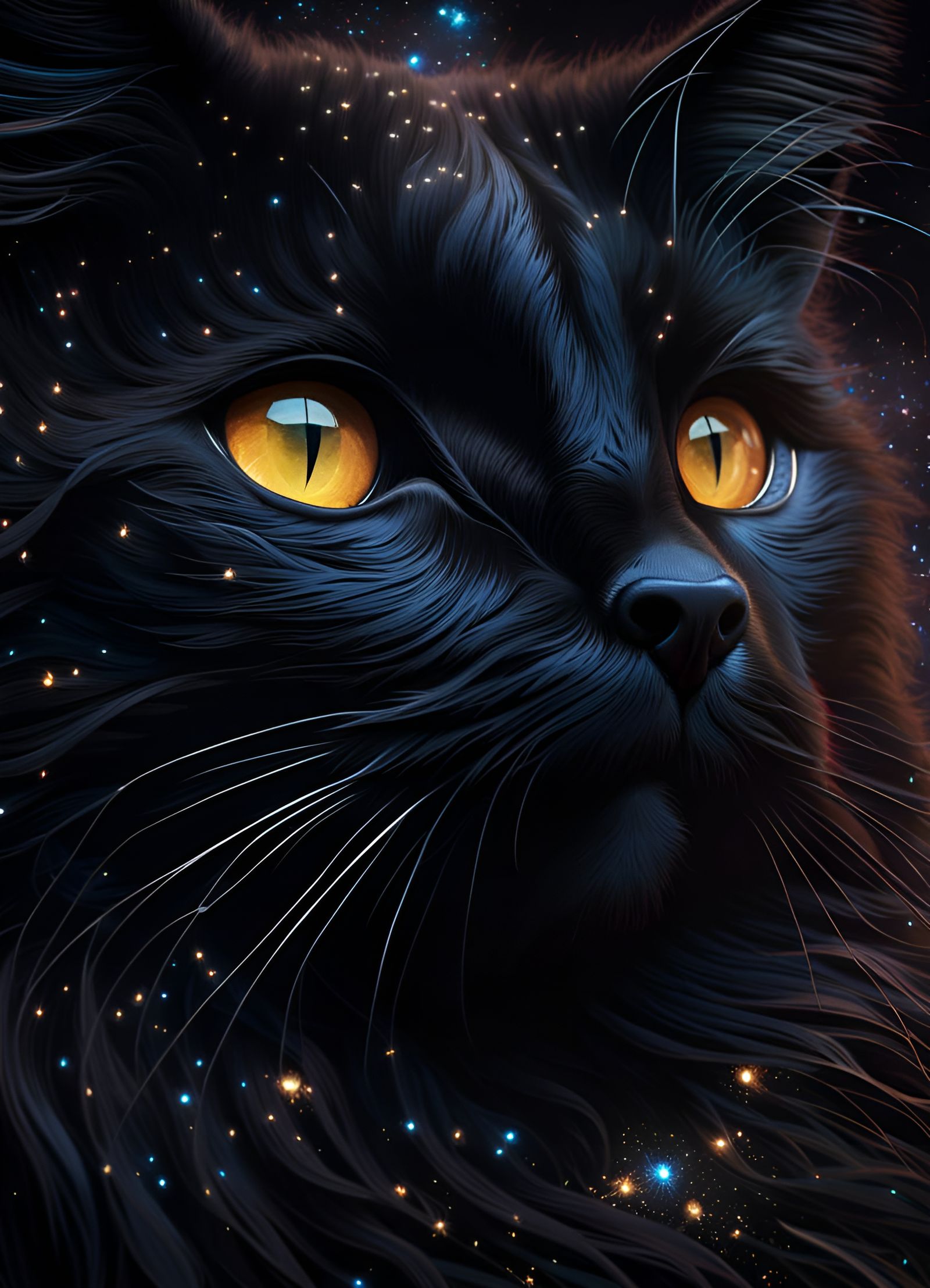 Cosmic Black Cat Portrait in Photorealistic 8k