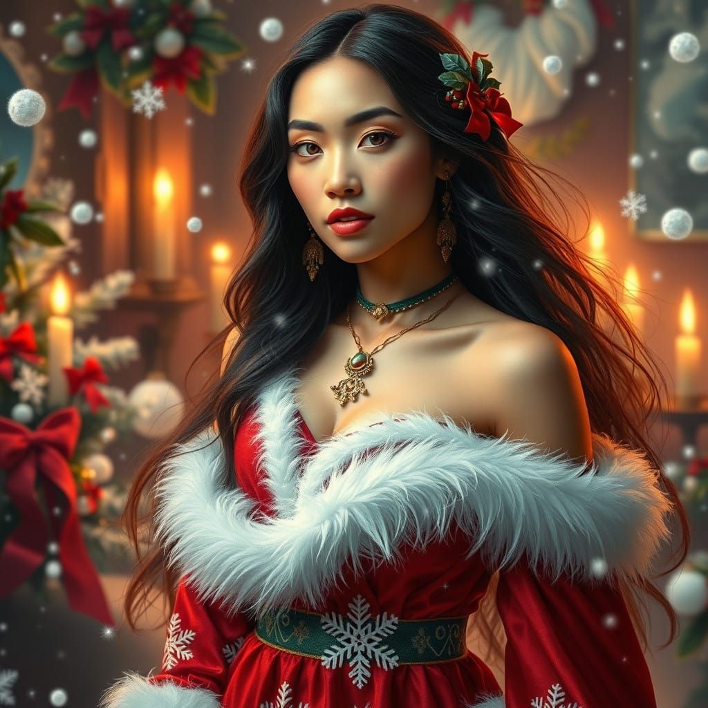 Winter Wonderland Goddess in Vibrant Holiday Attire