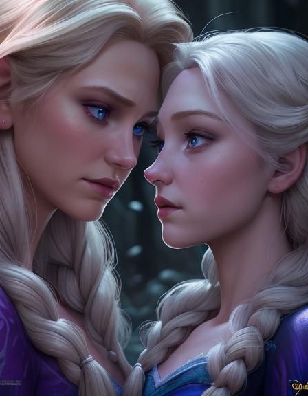 Elsa and Rapunzel in Dark Disney Style