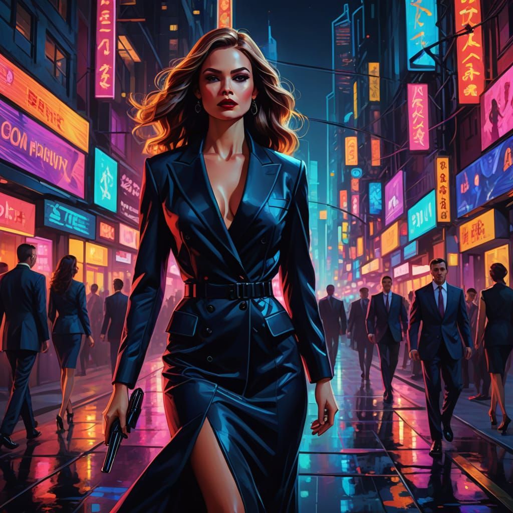 Secret Agent in Neon City, Digital Concept Art
