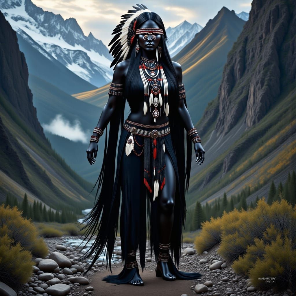 <lora:NativeAmericanFlux:1.0> Native American Indian dark Go...