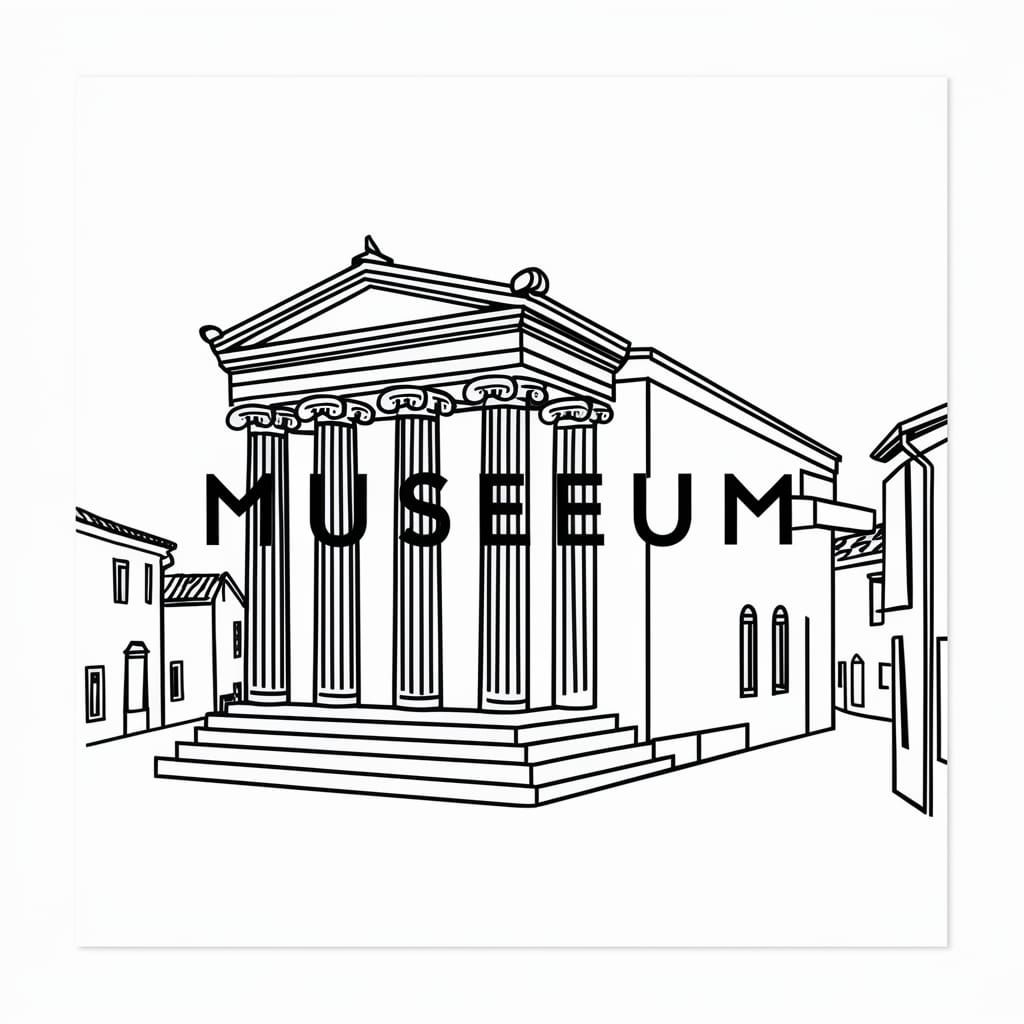 Minimalist Museum Illustration with Greek Columns