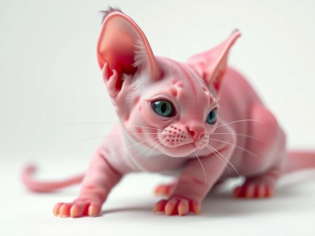 Axolotl-Cat Hybrid with Delicate Tail in Studio Light