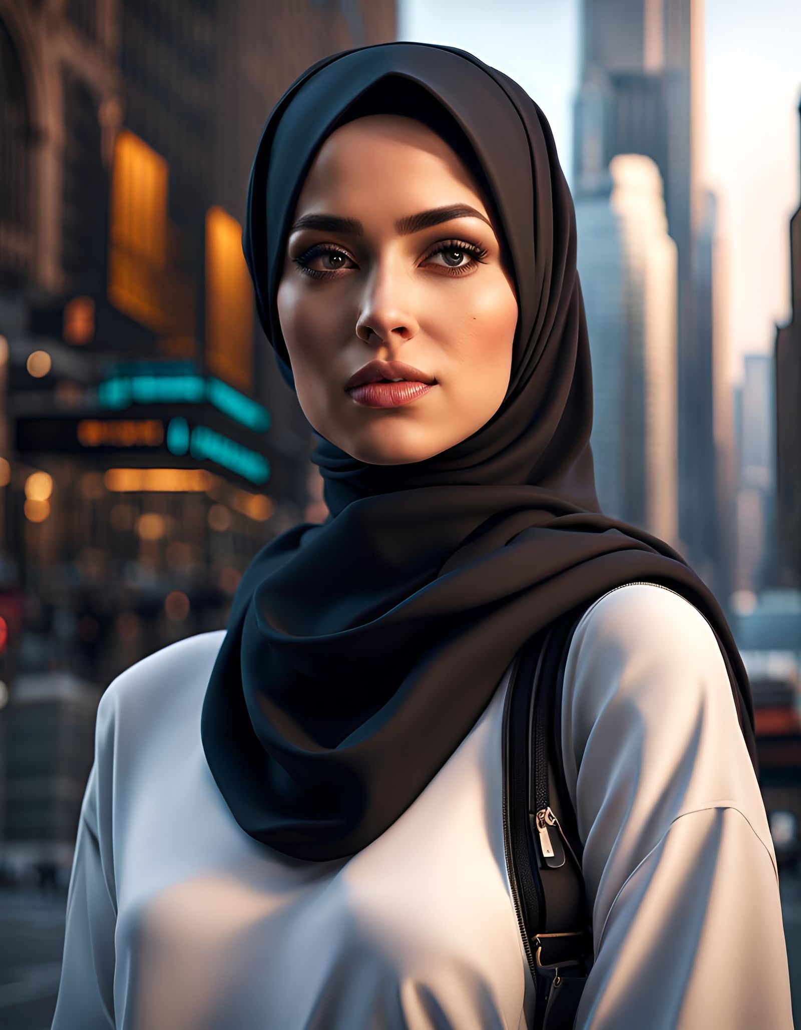 Stylish Hijabi Girl in New York, Digital Art