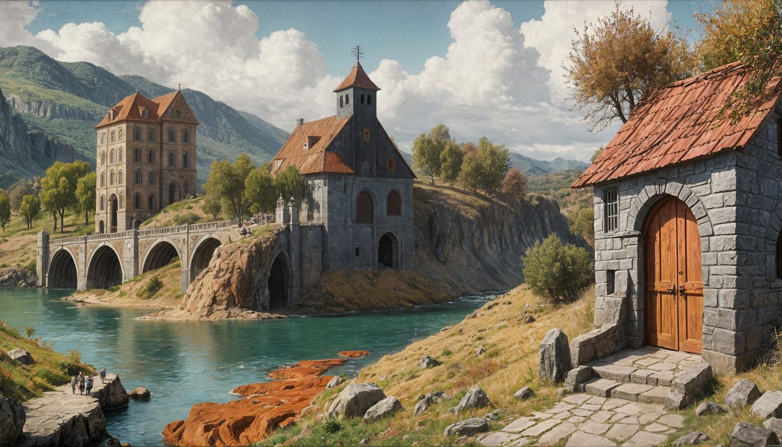 Gigantic Bridge Construction Site in Vibrant Colors